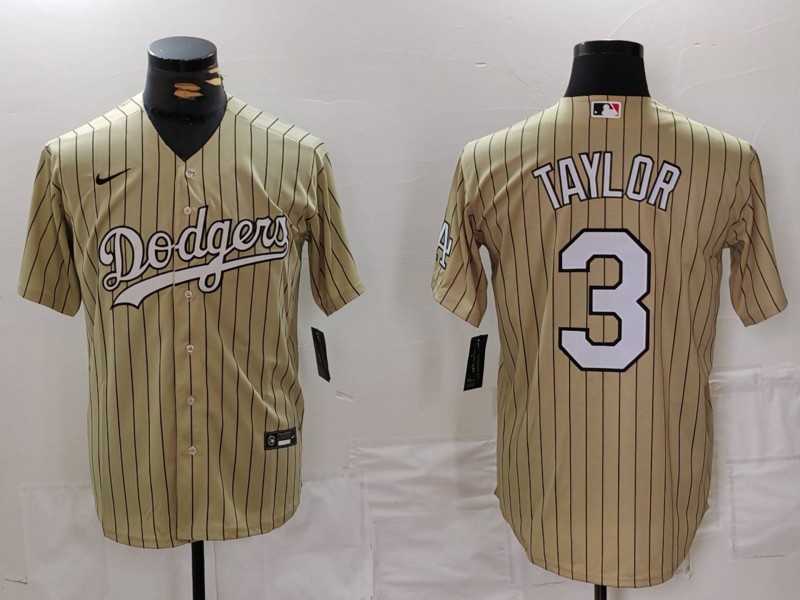 Men%27s Los Angeles Dodgers #3 Chris Taylor Cream Pinstripe Stitched Cool Base Nike Jersey